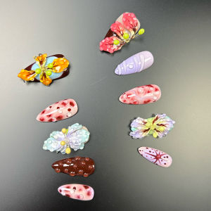 Handmade Floral Gradient Nail Art Pure Handcraft Long And Short Almond Nails 3D Sculpture Wearable False Nails Beauty Tools