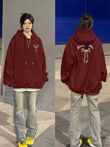 เสื้อสเวตเตอร์มีฮู้ดแบบหนาสำหรับผู้หญิง สีแดง เสื้อเชิ้ตทรงหลวม ทรงหลวม ฤดูใบไม้ผลิและฤดูใบไม้ร่วง เสื้อคลุมกันหนาวแบบหนา แฟชั่น