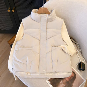 Korean Style Stand Collar Versatile down Cotton Vest Womens Shoulder Pad 2024 Autumn Winter Small Size Side Zipper Vest Top