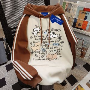 เสื้อสเวตเตอร์มีฮู้ดผู้หญิงสไตล์อเมริกัน ลายตัวอักษรพิมพ์ ทรงหลวม แขนยาว ปกติ โพลีเอสเตอร์ 2025 ฤดูใบไม้ร่วง