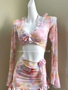 Đồ tắm biển nữ bikini đi biển 4 mảnh dành cho nữ bộ đồ bơi đi biển họa tiết hoa đẹp mắt quyến rũ - Happy Life 4U