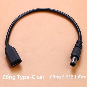 USB Type-C Nam Sang DC 5.5*2.1mm Cáp Chuyển Đổi Cái 20 Cm Độ Dẫn Điện Cao Jack Kết Nối Cho Bộ Định Tuyến Camera Quan Sát Dải Đèn LED Raspberry Pi