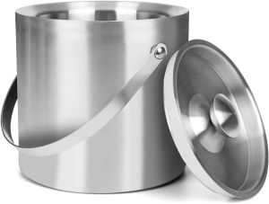 2.0L/3.0L Ice Bucket with Lid Strainer Tong Double Walled Stainless Steel Insulated Ice Bucket Ice Container Cooler Good Sealing
