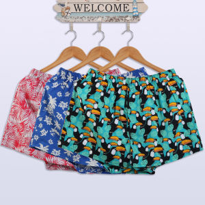 ผ้าฝ้ายเอวกลาง Aro กางเกงสําหรับชาย 3-Pack ขนาดใหญ่นักมวยพืช Florals พิมพ์หลวม Fit ชุดนอนกางเกงขาสั้น