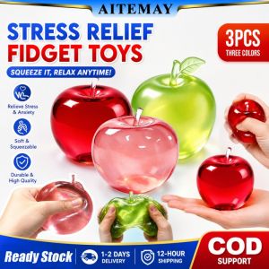 Aitemay 3pcs Squishy Green Apple Stress Ball – Soft Fidget Sensory Toy for ADHD Autism Slow Rebound Squeeze Toy for All Ages Portable Decompression Gift for Christmas