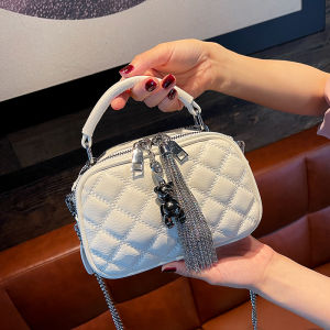 Fashionable Double Layered Womens Crossbody Bag with Chain Mobile Phone Pouch Checkered Pattern Versatile Small Square Bag