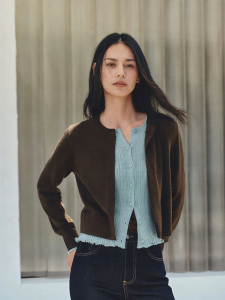 Semir | Short Color Blocking Faux Two-piece Knit Cardigan