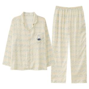 MiiOW | ชุดนอนผ้าไหมน้ำแข็งฤดูร้อนใหม่สำหรับผู้หญิง แขนยาวบาง ชุดอยู่บ้าน แขนยาว ฤดูใบไม้ผลิและฤดูใบไม้ร่วง ชุดอยู่บ้าน 2 ชิ้น