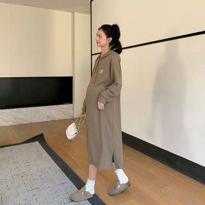 Fashionable Maternity Dress ZMA Korean Style Long Sleeve Hoodie Dress Pregnant Women Clothes Spring Autumn Seasonal Wear