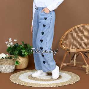 Celana Panjang Kulot Jeans Wanita Love: Gaya OOTD Korea