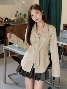 Autumnal Loose Womens Shirt Long Sleeve Polo Collar Gown with Sashes Korean Style Comfortable Fit Premium Feeling New Arrival
