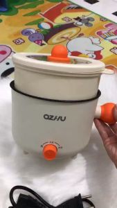 Nồi lẩu điện đa năng mini Ozhu có tay cầm tròn nấu mì chống dính 2 tầng 2 nấc nhiệt lẩu chiên xào