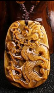 Batu Ukir Natural Naga & Tiger Eye Original Liontin