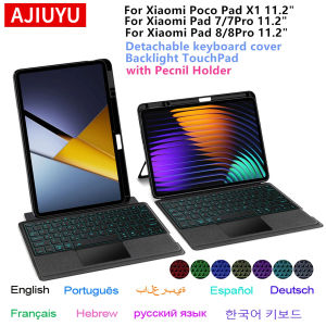 AJIUYU | TouchPad Keyboard For Xiaomi Poco Pad X1 2025 Case for XiaoMi Pad 7 8 Mipad 7 8 Pro 11.2" Tablet Smart Keyboard Cover Pen Holder
