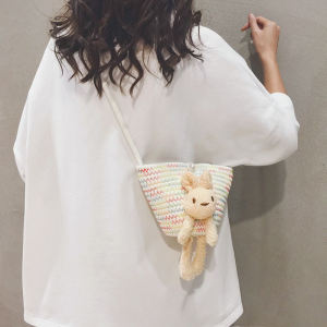 กระเป๋าถือผ้าป่าสไตล์ฤดูร้อนใหม่ กระเป๋าถือโทรศัพท์แบบสะพายข้างขนาดเล็ก กระเป๋าถือทรงกลมสำหรับผู้หญิง สไตล์ใหม่ปี 2025