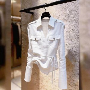 KUNAILIN | Slimming Long Sleeve Belted Commuter Polo Shirt Elegant
