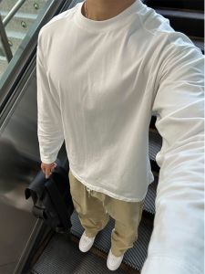 White Pure Cotton Long Sleeves T-Shirt Male 2024 New Arrival Basic Style Heavy Weight round Neck Sweatshirt Fancy Inner Bottoming Shirt