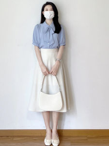 Áo Sơ Mi Vải Voan Trắng Tay Ngắn Mùa Hè Cho Nữ Trang Phục Công Sở Cao Cấp Áo Sơ Mi Cổ Polo Màu Trơn Quần Áo Phong Cách Hàn Quốc