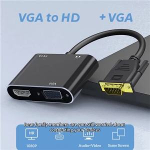 xiede | VGA to HDMI Adapter Splitter with 3.5 Audio Converter Support Dual Display for Projector HDMI-Compatible Computer Video Adapter