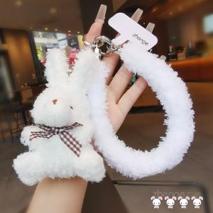 Cute Short Plush Rabbit Phone Strap Outdoor Travel Anti-Loss Chain Creative Cartoon Wristband Nylon Braided Line Mobile Phone Accessories