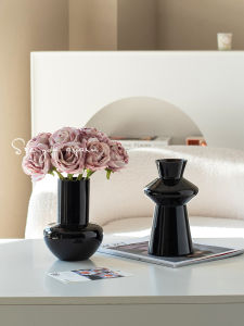 กระถางแก้วสีดำหรูหรา กระถางดอกไม้สไตล์วินเทจสำหรับตกแต่งห้องนั่งเล่น กระถางดอกไม้สำหรับโต๊ะทานอาหาร กระถางดอกไม้สำหรับตกแต่งบ้าน