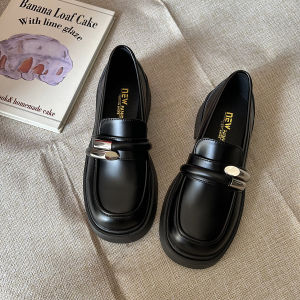 British Style round Toe Thick Heel Womens Loafers Fashionable All-Match Flat Leather Shoes Retro Slip-On Single Shoes