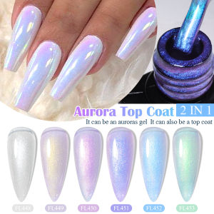 FOUR LILY 7ML Aurora Glitter 2 In 1 Function Top Coat Nail Gel Polish Blue Purple Sparking Gel Nail Art Semi Permanent UV Gel