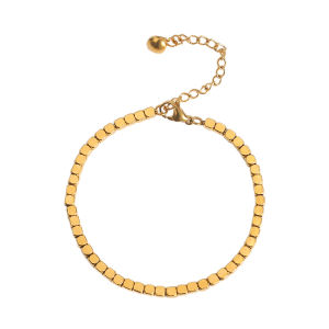 18K Gold Bracelet Square Beaded • Waterproof Non Tarnish Jewelry Bracelets Stainless Titanium Steel BR406