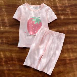Girls Summer Lightweight Bamboo Rayon Cotton Pajamas Set Short Sleeve Two-Piece Home Clothes Soft Breathable Sweat-Wicking