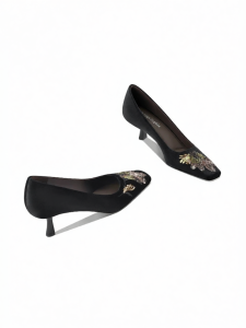 JESSICA SOPHIA | Square Toe Fine Heel Silk Velvet Embroidered Chinese Style Womens Shoes