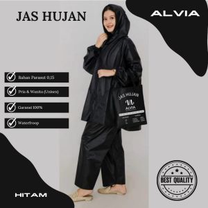 Jas Hujan Dewasa Pria Wanita Mantel Hujan Set Baju Celana Bahan PVC 025 Tebal Elastis Bye Alvia