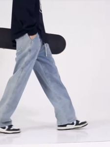 กางเกงวินเทจชายยีนส์ผู้ชายขากระบอก เนื้อผ้ายีนส์ล้างน้ำ ทรงหลวม วินเทจชาย กางเกงยีนขากระบอก กางเกงยีนส์ชาย