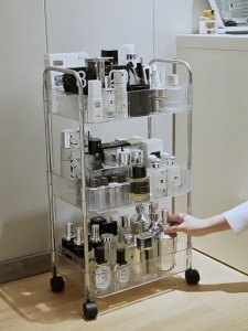 JINXY ชั้นวางของ รถเข็นวางของ แบบโปร่งใส มีล้อเลื่อนเคลื่อนย้ายสะดวก 2/3/4ชั้น ชั้นวางของพลาสติก รถเข็น ชั้นวางของในห้องน้ำ