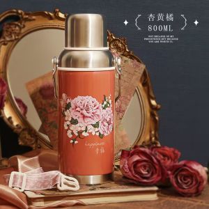 Retro Big Toast Thermos Cup Womens Large Capacity Nostalgic Portable Satchel 304 Stainless Steel Vacuum Thermos