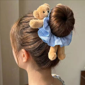 Cute Plush Teddy Bear Scrunchie Korean Style Hair Tie Elastic Ponytail Holder Sweet Girls Hair Accessories
