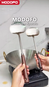 MODOFO Mushroom Spatula 304 Stainless Steel Wooden Handle Kitchen Cooking Spoon Wok Spatula Shovel