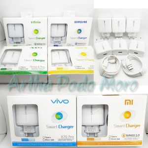 travel charger casan batok kepala charger branded non fast + kabel data micro dan type C