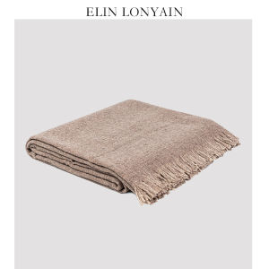 ELIN LONYAIN | Modern Minimalist Luxurious Coffee-colored Australian Wool Double-faced Fringe Throw Blanket