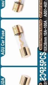 5Pcs Gold-Plated AGU Glass Fuse 10*38mm Car Audio Fuse Tube 100A 80A 70A 60A 50A 40A 30A 25A 20A 15A 10A Car Audio Fuse 10x38mm