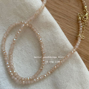 Champagne Crystal Beaded Necklace Womens Fashion Jewelry Simple Elegant Sweet Lockbone Chain Stacking Compatible Choker