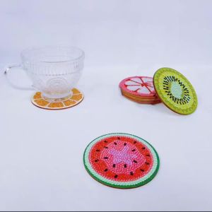 10 DIY Diamond-Painted Coasters with Floral Patterns No Cup Holder Anti-Slip Wooden Coasters for Party Decoration