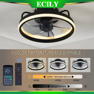 ECILY LED Ceiling Light Fan With Remot Control Lamp For Living Room Bedrooms Fans For Large House Decoration Home Lighting Fixtures