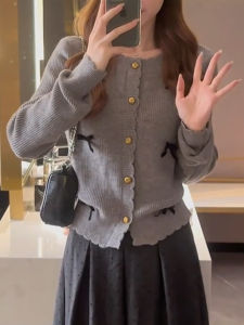 QINGNAER | French Style Bow Knit Cardigan Oversized Sweater Jacket New Design