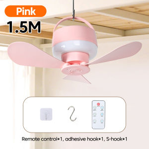 Quạt Trần Nhỏ Gọn Di Động Có Điều Khiển Từ Xa Tích Hợp Đèn LED Sạc USB Dùng Cho Ký Túc Xá Giường Ngủ Cắm Trại Ngoài Trời - Đèn 1W Quạt 4W