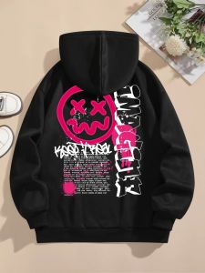 European and American versatile mens autumn personalized graffiti print comfortable soft hooded sweatshirt outdoor street top