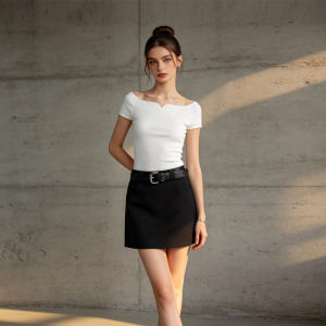 PIAOYA | Off Shoulder Love Collar Slim Design Desire Short Sleeve T-Shirt