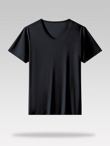 Ultra-Cool Smooth Silk-Like Loose Short-Sleeve Solid V-Neck Versatile Base Layer for Men And Women Couple Trendy Summer T-Shirt