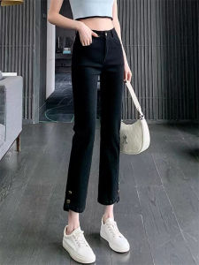 Slim Fit High Waist Straight Leg Black Pants Womens Versatile Elastic Base Layer Pants Nine-Tenths Length Fashionable Summer