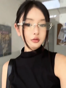 Fashion Photochromic Rimless Glasses Retro Metal Small Frame Eyeglass UV Protection Anti-Blue Light Glasses Cermin Mata Hitam