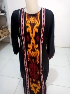Dress Batik Wanita Midi Lengan Panjang Pesta Mix Toyobo Motif Songket